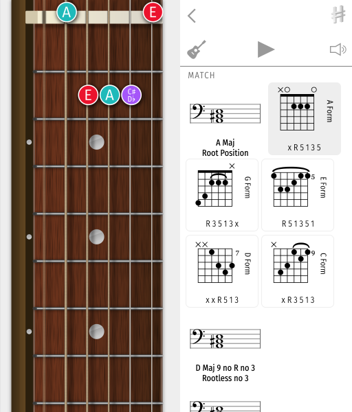 tapping each form, showing the AGEDC forms of A maj, moving up the fretboard